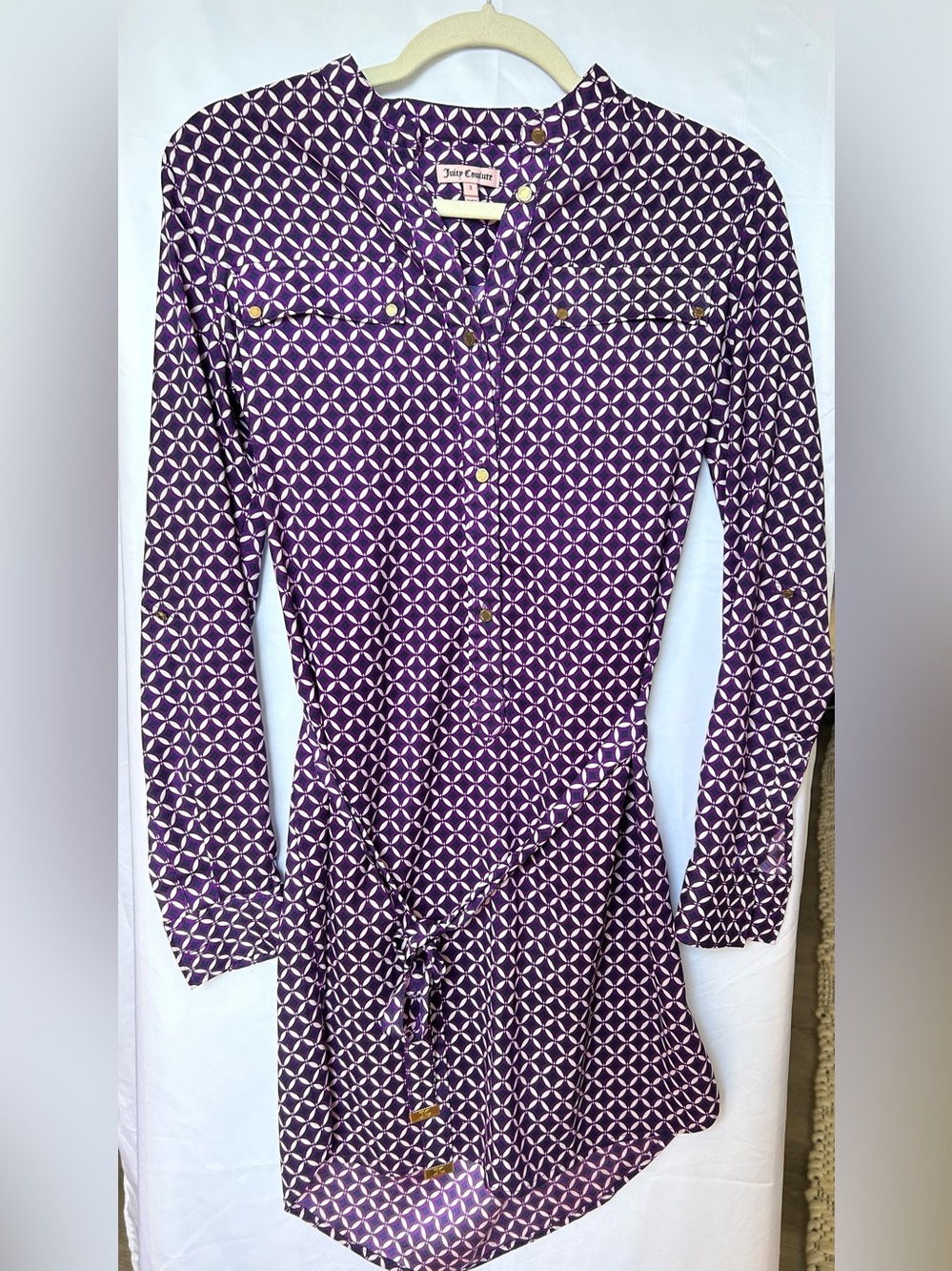 Juicy Couture Purple Geometric Print Long Sleeve Shirt Dress